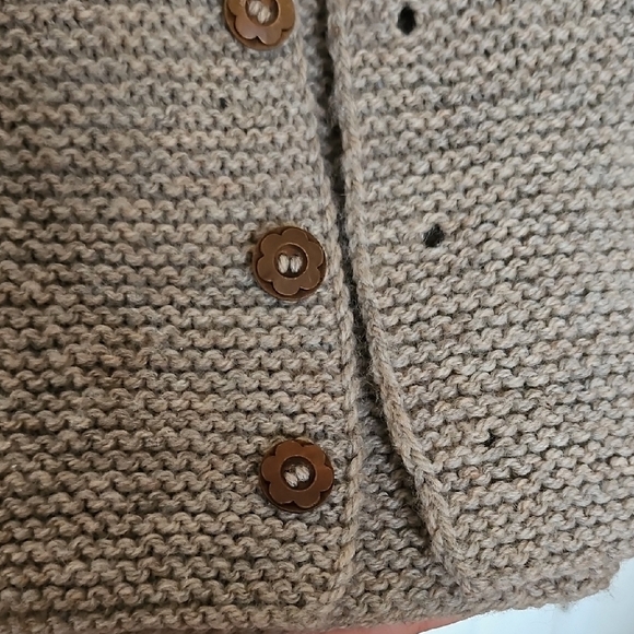 Cozy Wool Knit Kids Jacket W Hood And Flower Buttons - Brown Marl - Picture 2 of 9